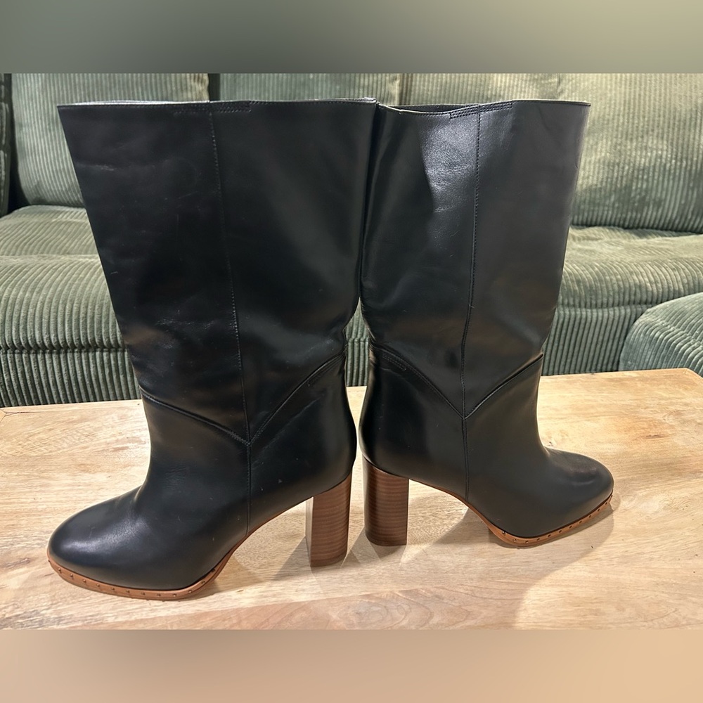 All Saints Black Leather Heeled Boots - Women’s Size 41/10.5 - Picture 3 of 5